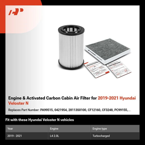 Engine & Activated Carbon Cabin Air Filter for 2019-2021 Hyundai Veloster N