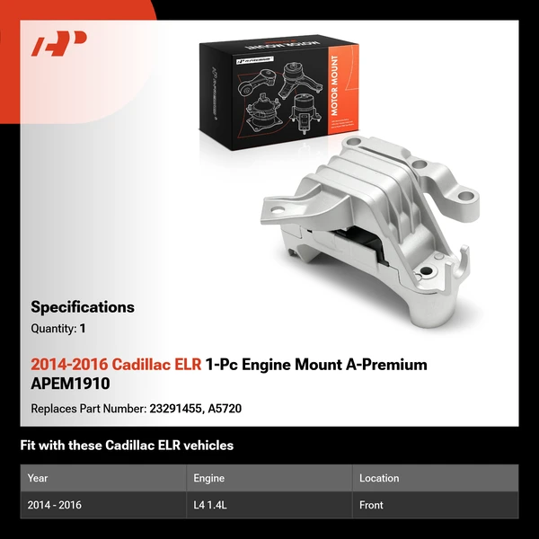 2014-2016 Cadillac ELR 1-Pc Engine Mount A-Premium APEM1910