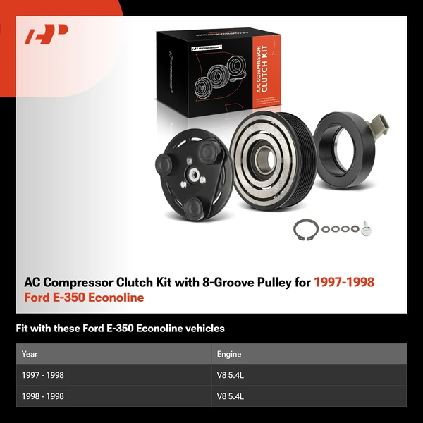 AC Compressor Clutch Kit with 8-Groove Pulley for 1997-1998 Ford E-350 Econoline