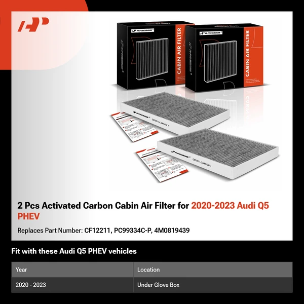 2 Pcs Activated Carbon Cabin Air Filter for 2020-2023 Audi Q5 PHEV