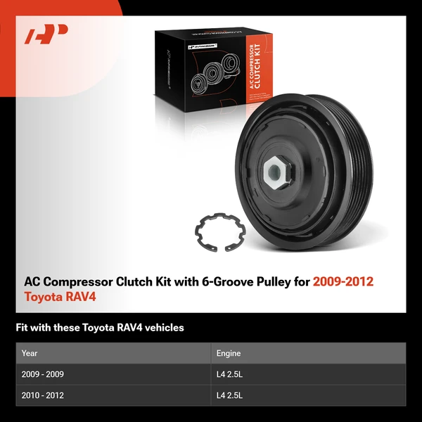AC Compressor Clutch Kit with 6-Groove Pulley for 2009-2012 Toyota RAV4