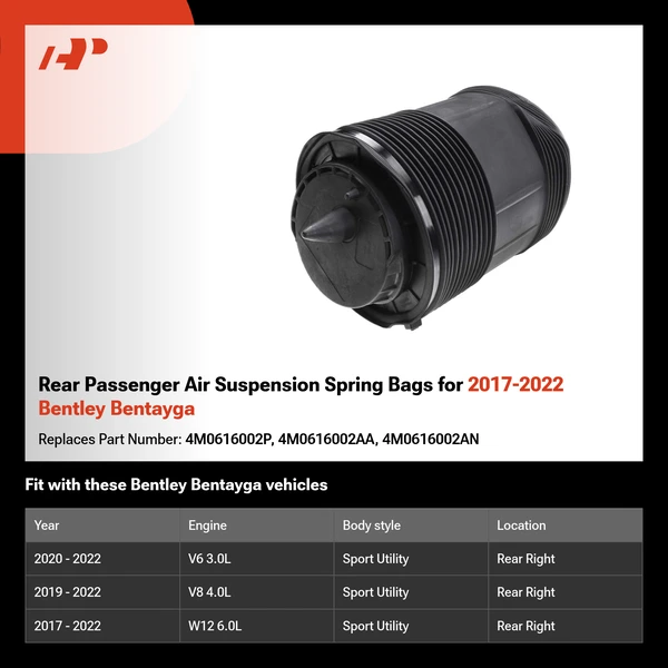 Rear Passenger Air Suspension Spring Bags for 2017-2022 Bentley Bentayga