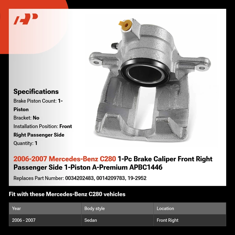 2006-2007 Mercedes-Benz C280 1-Pc Brake Caliper Front Right Passenger Side 1-Piston A-Premium APBC1446