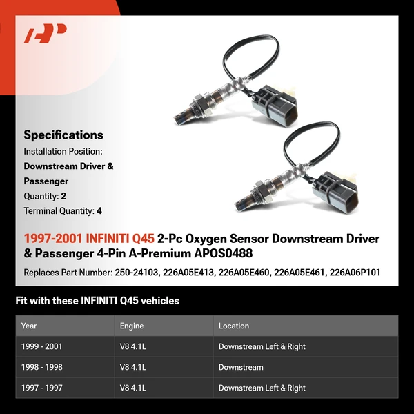 1997-2001 INFINITI Q45 2-Pc Oxygen Sensor Downstream Driver & Passenger 4-Pin A-Premium APOS0488