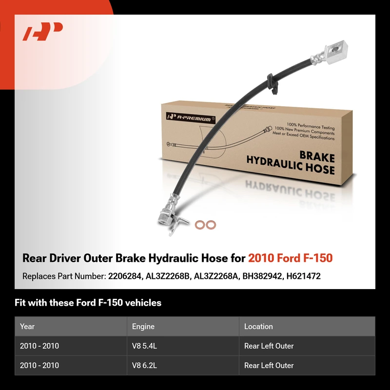 Rear Driver Outer Brake Hydraulic Hose for 2010 Ford F-150
