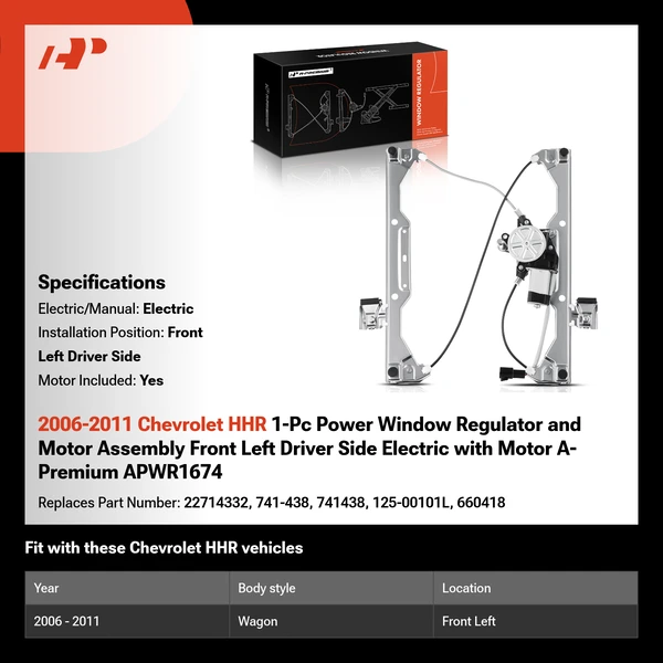 2006-2011 Chevrolet HHR 1-Pc Power Window Regulator and Motor Assembly Front Left Driver Side Electric with Motor A-Premium APWR1674