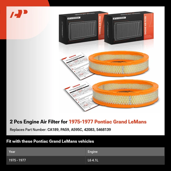 2 Pcs Engine Air Filter for 1975-1977 Pontiac Grand LeMans