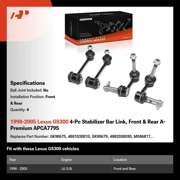 1998-2005 Lexus GS300 4-Pc Stabilizer Bar Link, Front & Rear A-Premium APCA7795