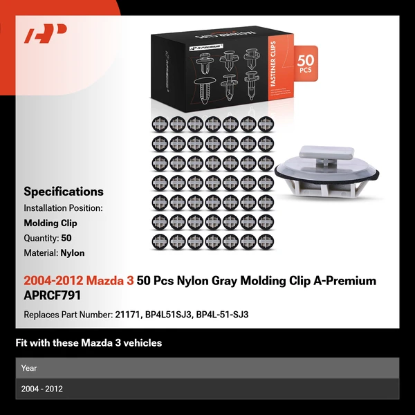 2004-2012 Mazda 3 50 Pcs Nylon Gray Molding Clip A-Premium APRCF791