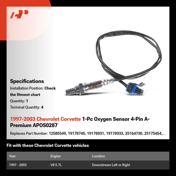 1997-2003 Chevrolet Corvette 1-Pc Oxygen Sensor 4-Pin A-Premium APOS0287