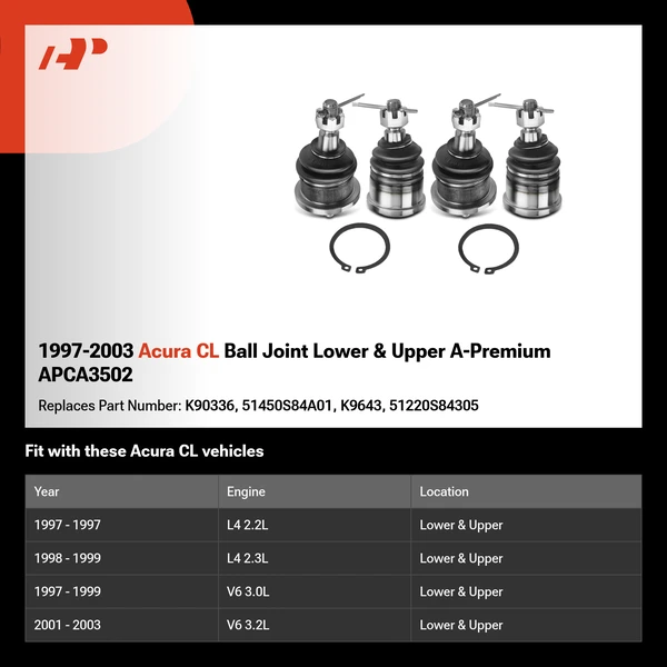 1997-2003 Acura CL Ball Joint Lower & Upper A-Premium APCA3502