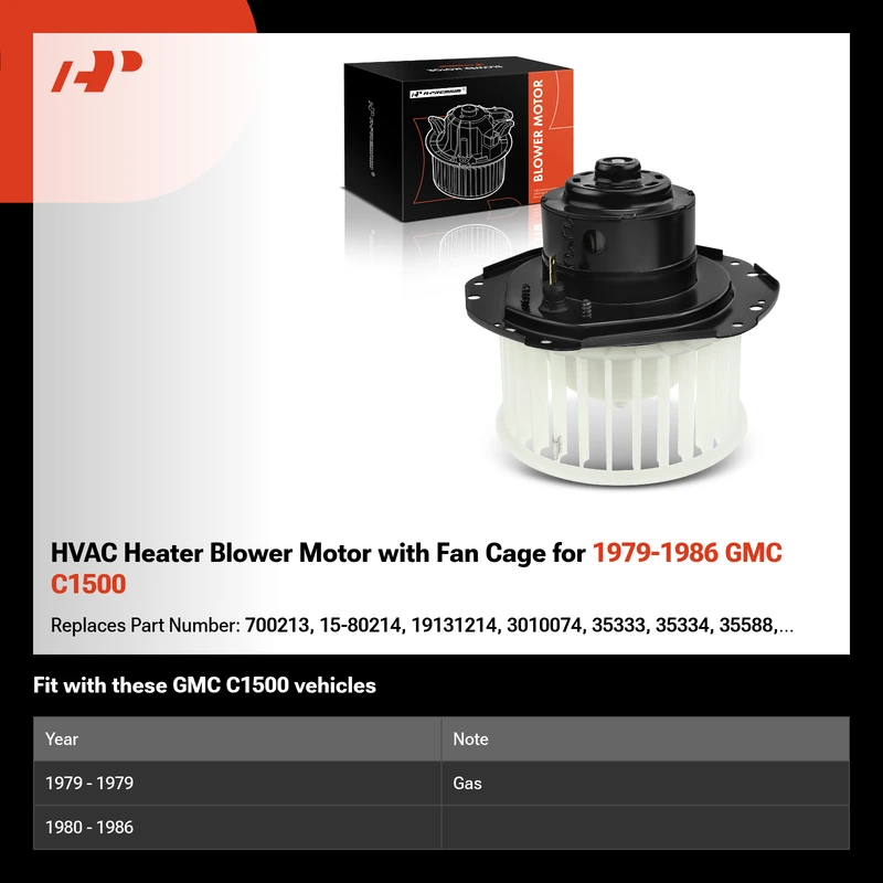 HVAC Heater Blower Motor with Fan Cage for 1979-1986 GMC C1500