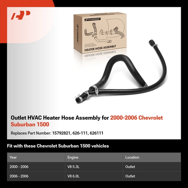 Outlet HVAC Heater Hose Assembly for 2000-2006 Chevrolet Suburban 1500
