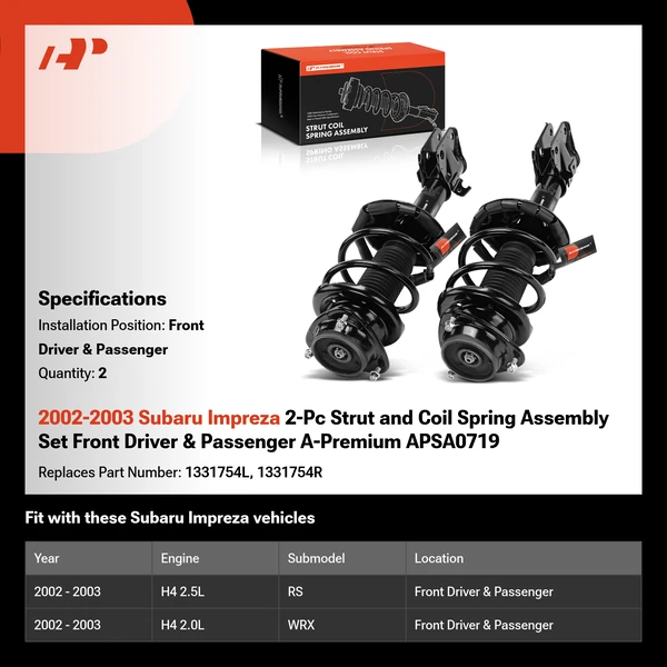 2002-2003 Subaru Impreza 2-Pc Strut and Coil Spring Assembly Set Front Driver & Passenger A-Premium APSA0719