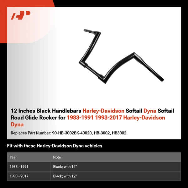 12 Inches Black Handlebars Harley-Davidson Softail Dyna Softail Road Glide Rocker for 1983-1991 1993-2017 Harley-Davidson Dyna