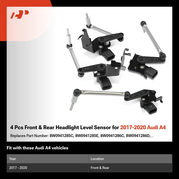 4 Pcs Front & Rear Headlight Level Sensor for 2017-2020 Audi A4