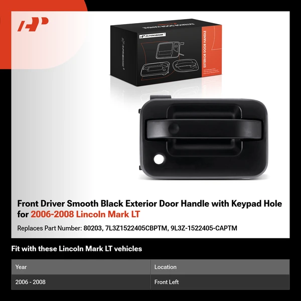 Front Driver Smooth Black Exterior Door Handle with Keypad Hole for 2006-2008 Lincoln Mark LT