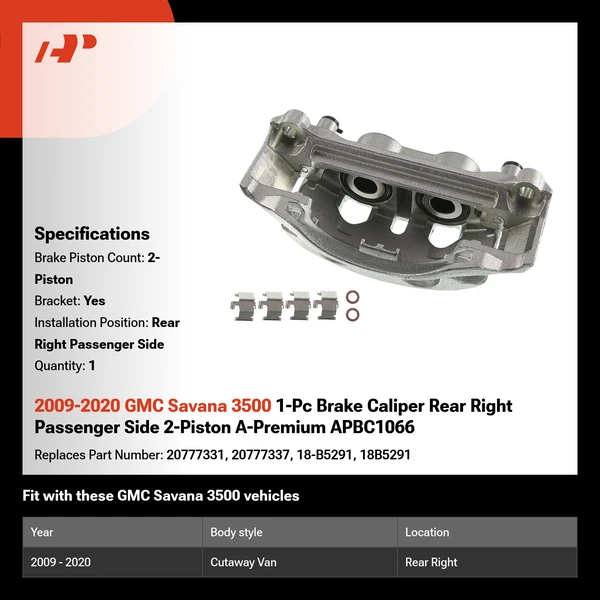 2009-2020 GMC Savana 3500 1-Pc Brake Caliper Rear Right Passenger Side 2-Piston A-Premium APBC1066