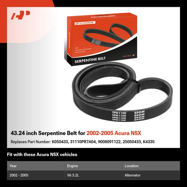43.24 inch Serpentine Belt for 2002-2005 Acura NSX
