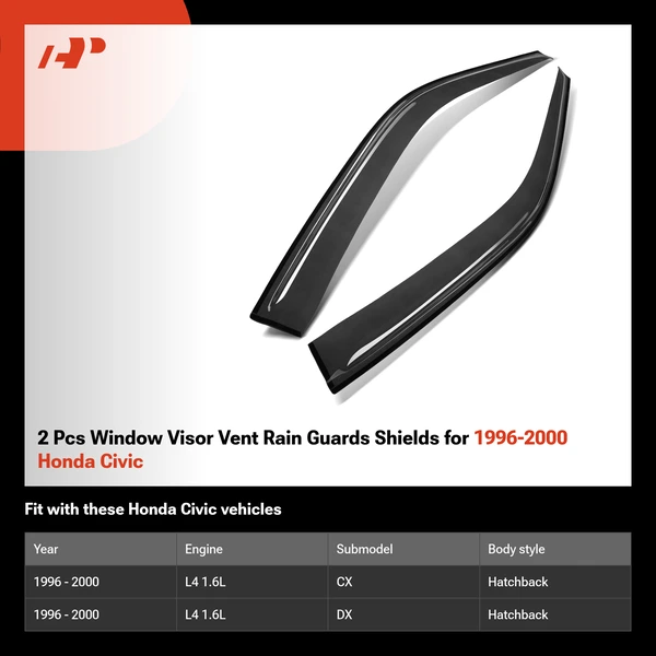 2 Pcs Window Visor Vent Rain Guards Shields for 1996-2000 Honda Civic