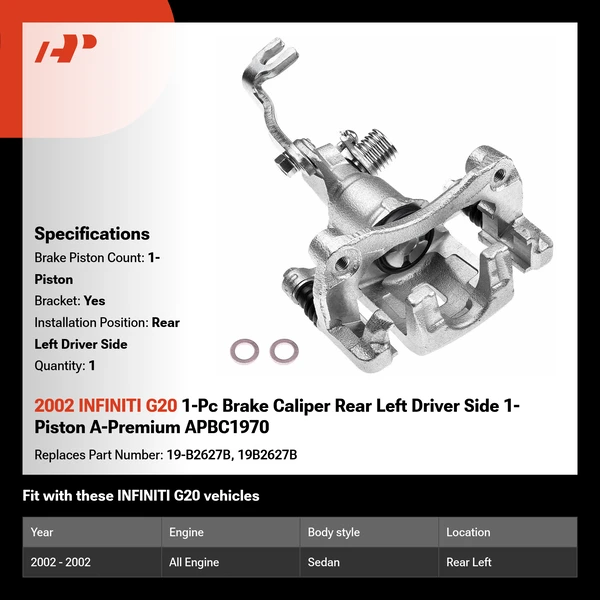 2002 INFINITI G20 1-Pc Brake Caliper Rear Left Driver Side 1-Piston A-Premium APBC1970