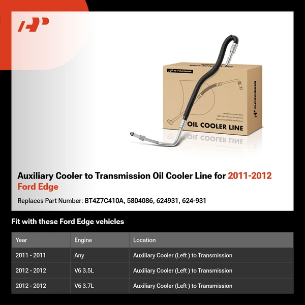 Auxiliary Cooler to Transmission Oil Cooler Line for 2011-2012 Ford Edge