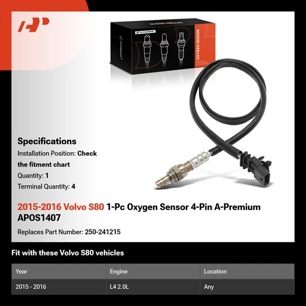 2015-2016 Volvo S80 1-Pc Oxygen Sensor 4-Pin A-Premium APOS1407