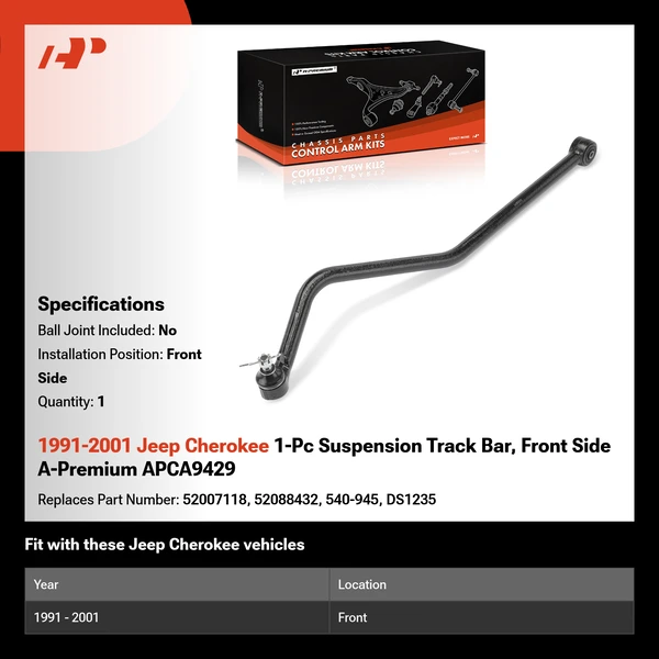 1991-2001 Jeep Cherokee 1-Pc Suspension Track Bar, Front Side A-Premium APCA9429
