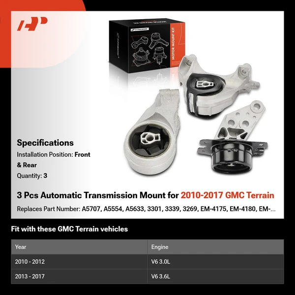 3 Pcs Automatic Transmission Mount for 2010-2017 GMC Terrain