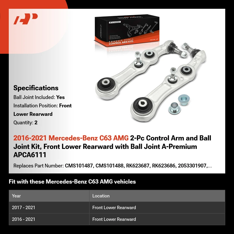 2016-2021 Mercedes-Benz C63 AMG 2-Pc Control Arm and Ball Joint Kit, Front Lower Rearward with Ball Joint A-Premium APCA6111