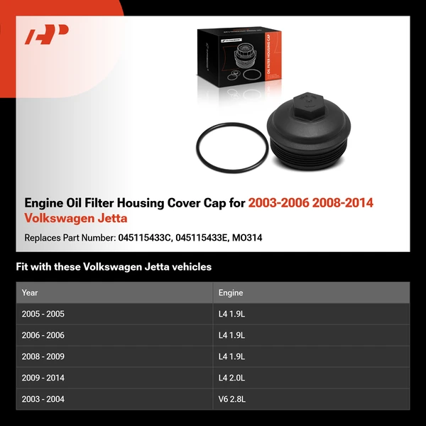 Engine Oil Filter Housing Cover Cap for 2003-2006 2008-2014 Volkswagen Jetta