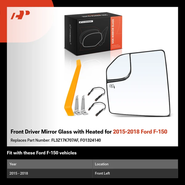 Front Driver Mirror Glass with Heated for 2015-2018 Ford F-150