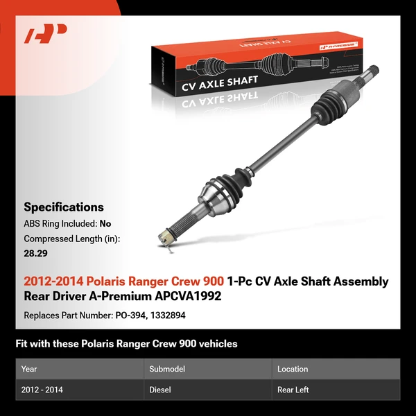 2012-2014 Polaris Ranger Crew 900 1-Pc CV Axle Shaft Assembly Rear Driver A-Premium APCVA1992