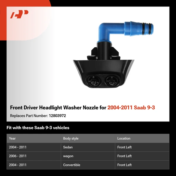 Front Driver Headlight Washer Nozzle for 2004-2011 Saab 9-3