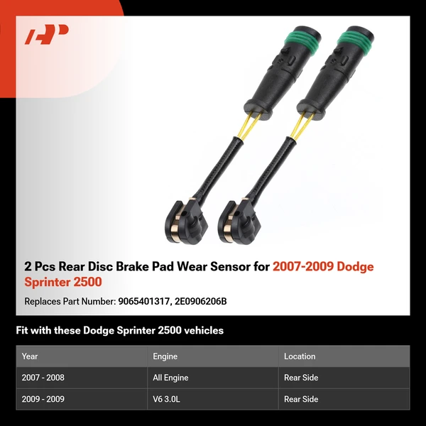 2 Pcs Rear Disc Brake Pad Wear Sensor for 2007-2009 Dodge Sprinter 2500