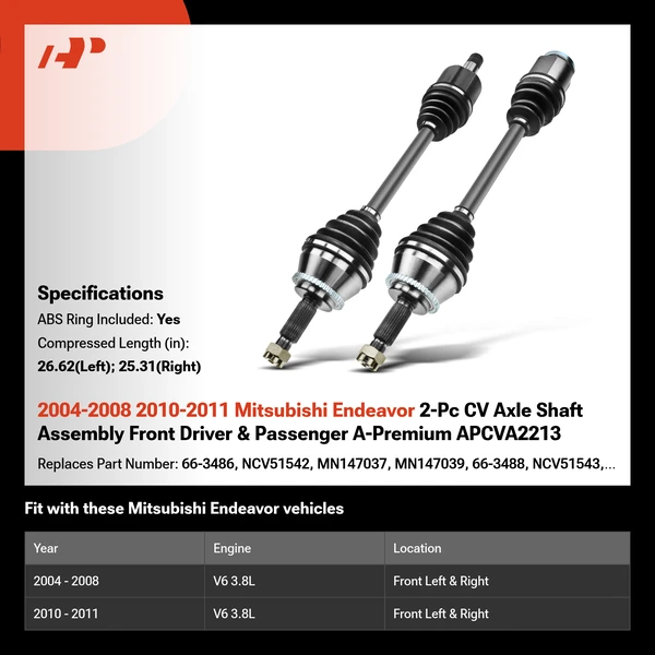 2004-2008 2010-2011 Mitsubishi Endeavor 2-Pc CV Axle Shaft Assembly Front Driver & Passenger A-Premium APCVA2213