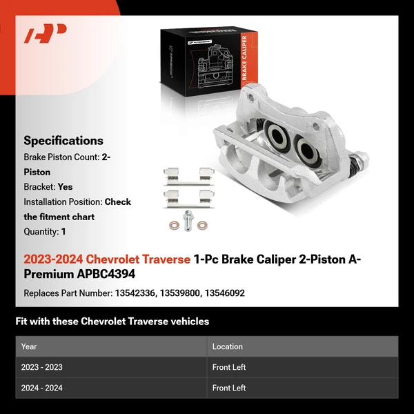 2023-2024 Chevrolet Traverse 1-Pc Brake Caliper 2-Piston A-Premium APBC4394