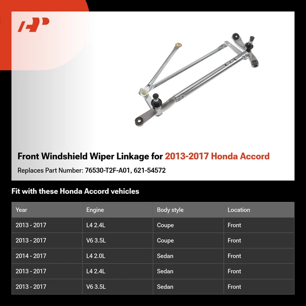 Front Windshield Wiper Linkage for 2013-2017 Honda Accord