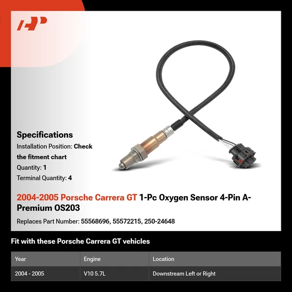 2004-2005 Porsche Carrera GT 1-Pc Oxygen Sensor 4-Pin A-Premium OS203