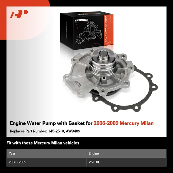 Engine Water Pump with Gasket for 2006-2009 Mercury Milan