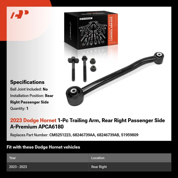2023 Dodge Hornet 1-Pc Trailing Arm, Rear Right Passenger Side A-Premium APCA6180