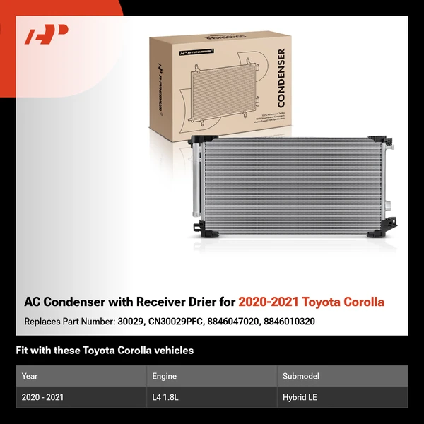 AC Condenser with Receiver Drier for 2020-2021 Toyota Corolla