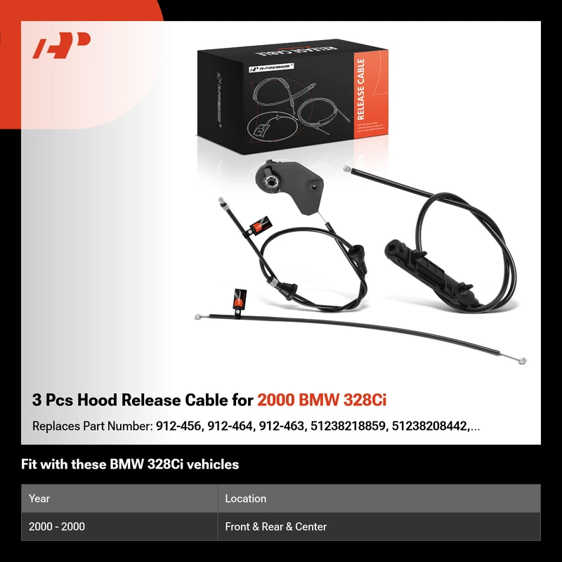 3 Pcs Hood Release Cable for 2000 BMW 328Ci