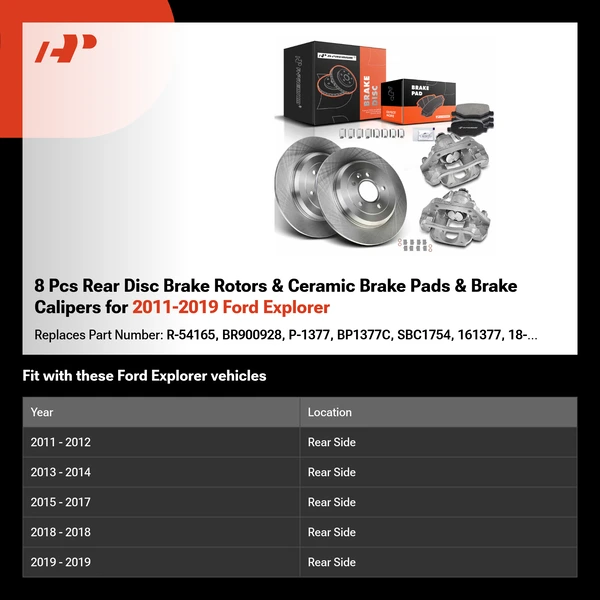 8 Pcs Rear Disc Brake Rotors & Ceramic Brake Pads & Brake Calipers for 2011-2019 Ford Explorer