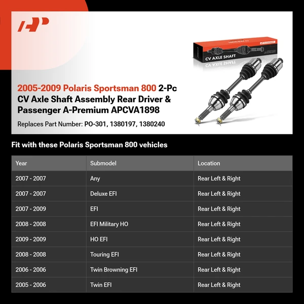 2005-2009 Polaris Sportsman 800 2-Pc CV Axle Shaft Assembly Rear Driver & Passenger A-Premium APCVA1898