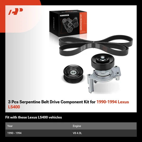 3 Pcs Serpentine Belt Drive Component Kit for 1990-1994 Lexus LS400