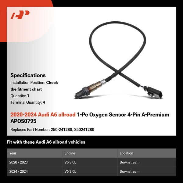 2020-2024 Audi A6 allroad 1-Pc Oxygen Sensor 4-Pin A-Premium APOS0795