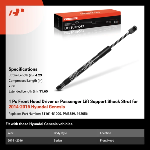 1 Pc Front Hood Driver or Passenger Lift Support Shock Strut for 2014-2016 Hyundai Genesis