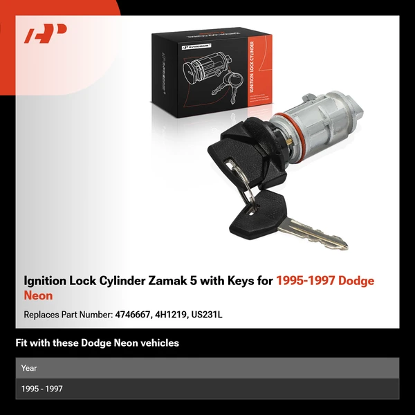 Ignition Lock Cylinder Zamak 5 with Keys for 1995-1997 Dodge Neon