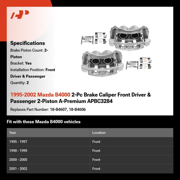 1995-2002 Mazda B4000 2-Pc Brake Caliper Front Driver & Passenger 2-Piston A-Premium APBC3284